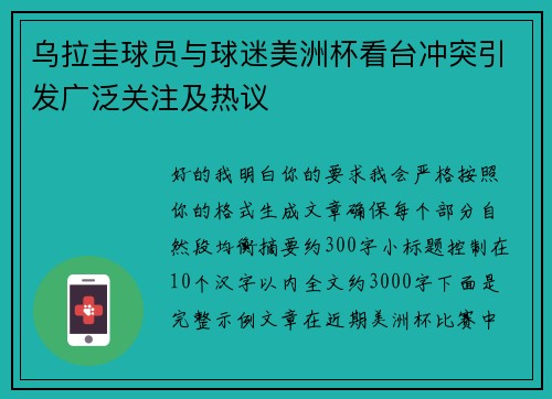 乌拉圭球员与球迷美洲杯看台冲突引发广泛关注及热议